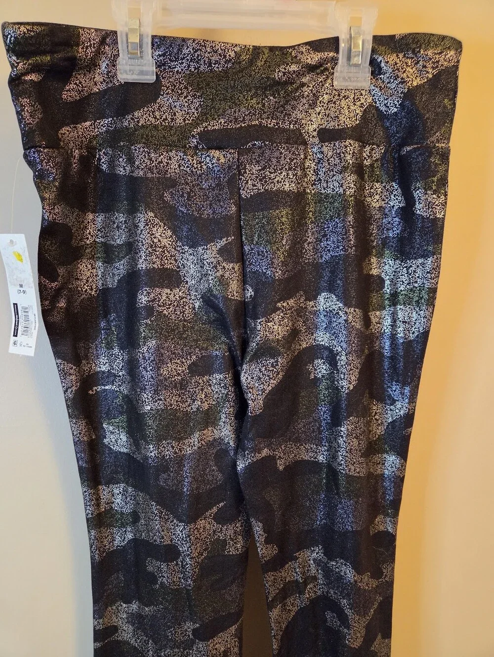 No Boundaries Juniors M 7-9 Camo Shimmer Flare Pants Metallic Y2K NWT